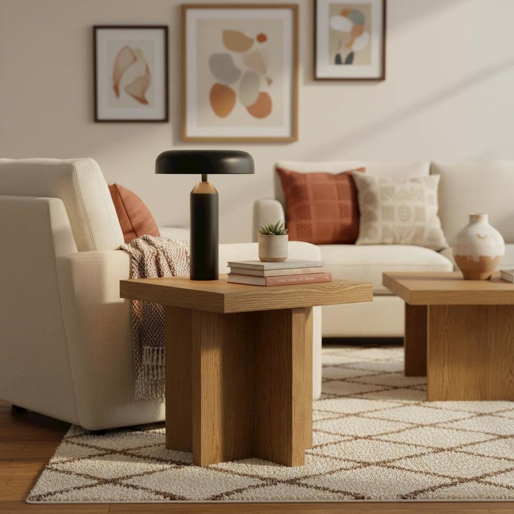 Oak End Table with Modern Rustic Design and Sturdy Wood Construction. Picture 3