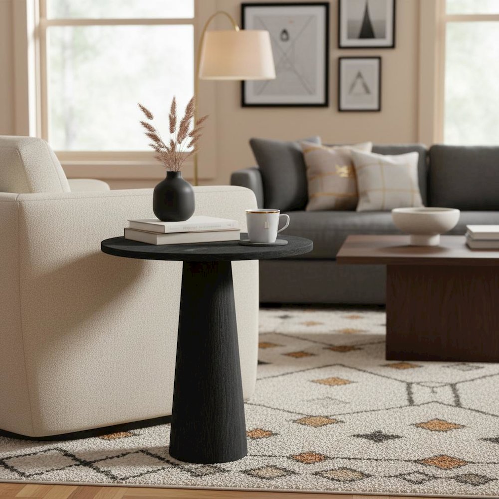 Black Modern End Table with Single Piece Design and Coffee Table Style. Picture 3