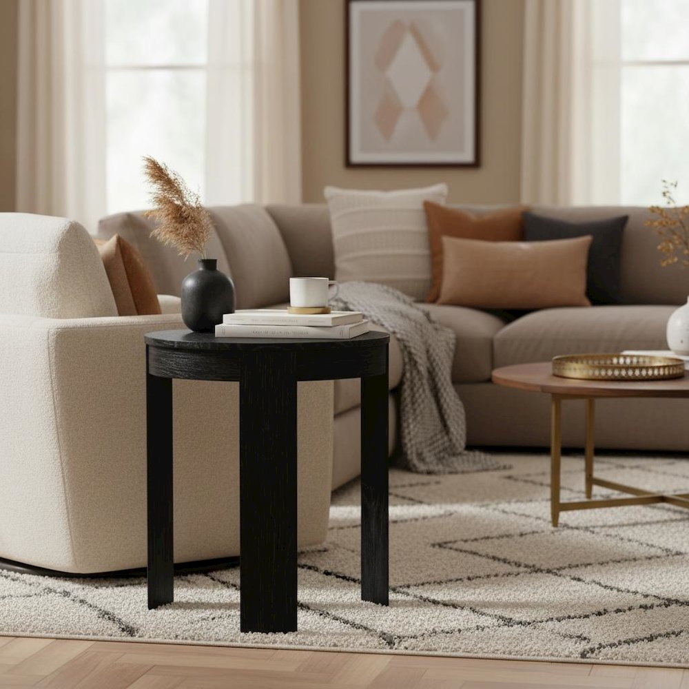 Black Round End Table with Transitional Design and Sturdy Construction. Picture 3