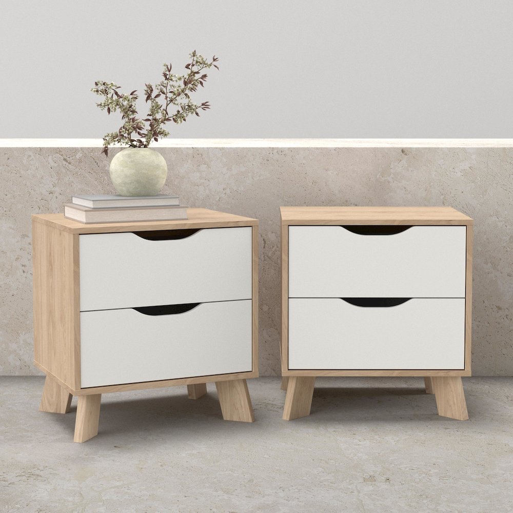 Ikast 2 Drawer Nightstand - Set of 2, Jackson Hickory/White. Picture 2
