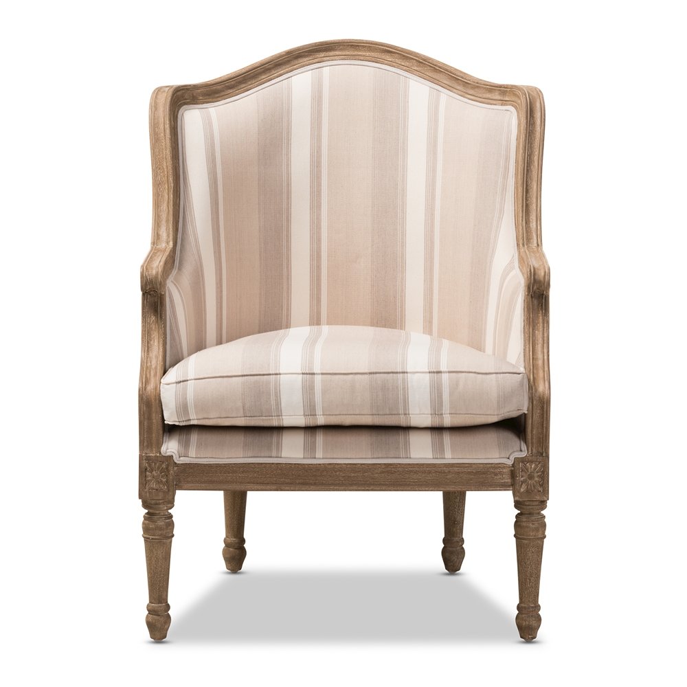 Baxton Studio Charlemagne Traditional French Accent Chair-Oak (Brown Stripe). Picture 2
