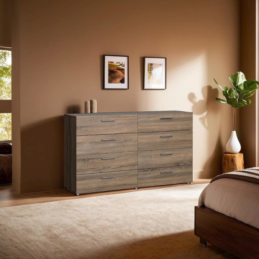 Elegant 8 Drawer Dresser in Truffle Oak for Modern Bedroom Storage Solutions. Picture 4