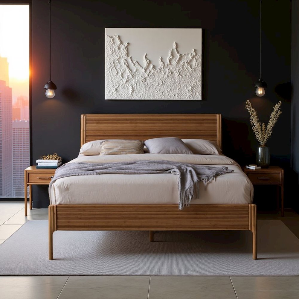 Amber Bamboo Queen Platform Bed – Wooden Bed Frame Queen Size Design. Picture 2