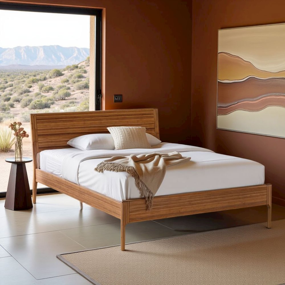 Amber Bamboo Queen Platform Bed – Wooden Bed Frame Queen Size Design. Picture 3