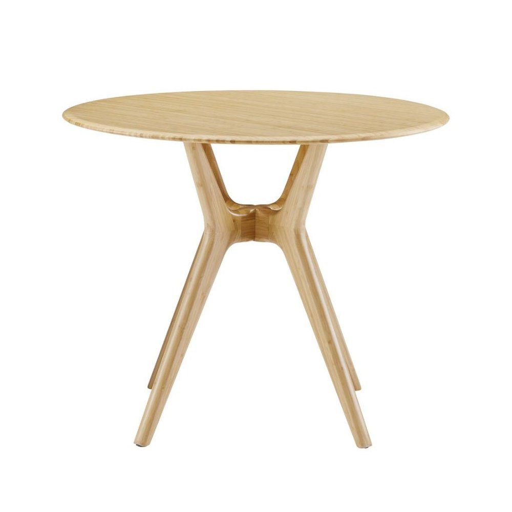 Beige Round Dining Table in Solid Bamboo – Wooden Kitchen Table. Picture 1