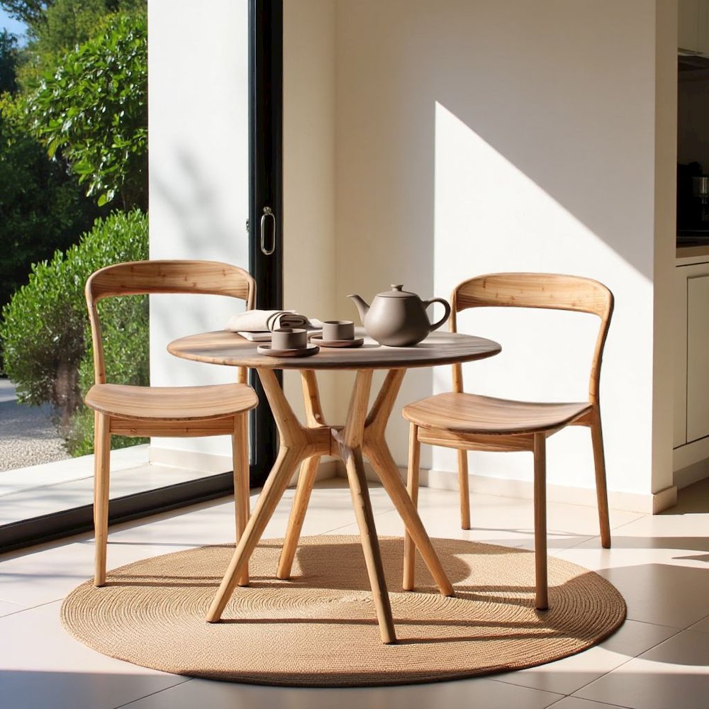 Beige Round Dining Table in Solid Bamboo – Wooden Kitchen Table. Picture 2