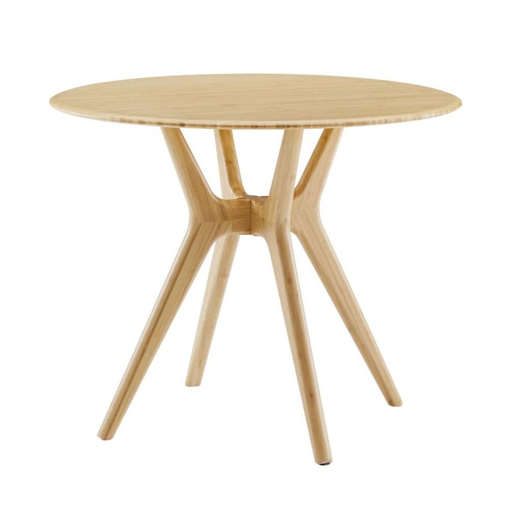Beige Round Dining Table in Solid Bamboo – Wooden Kitchen Table. Picture 4