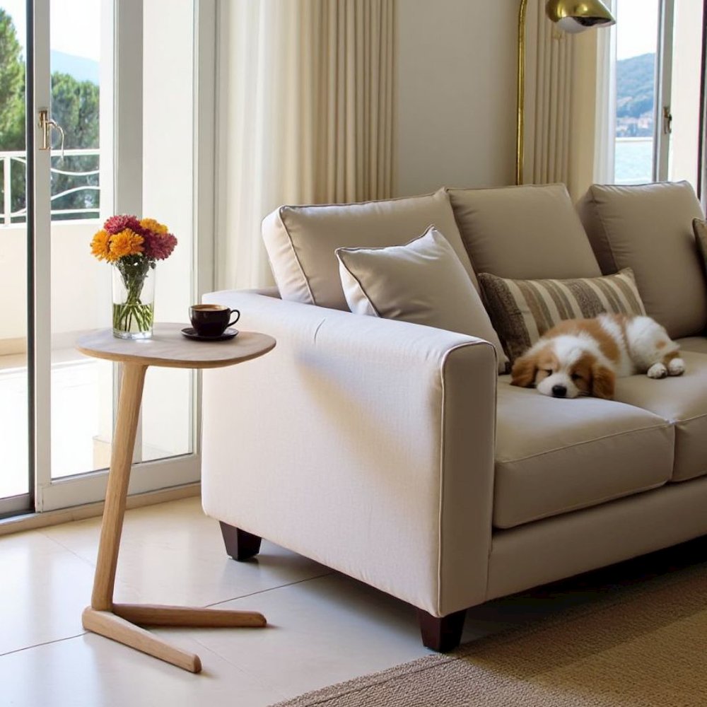 Beige Bamboo Side Table – Solid Wood Minimalist End Table in Wheat Finish. Picture 3