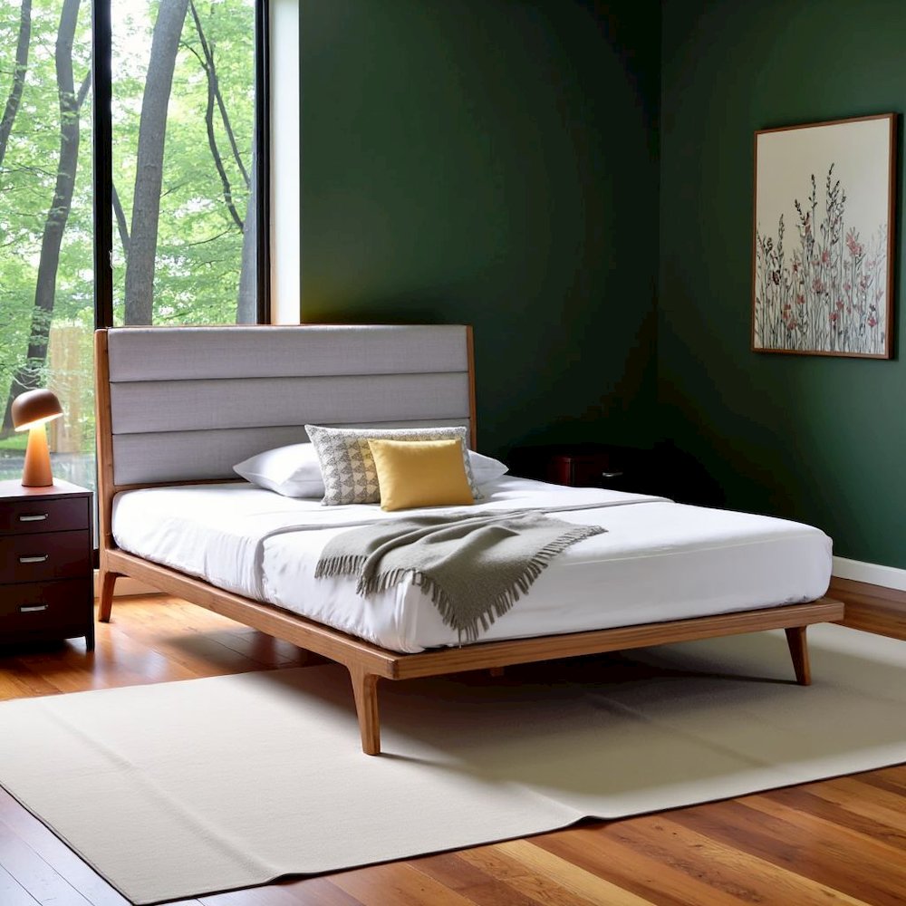 Amber Bamboo King Platform Bed – Wooden Bed Frame King Size with Upholstery. Picture 3