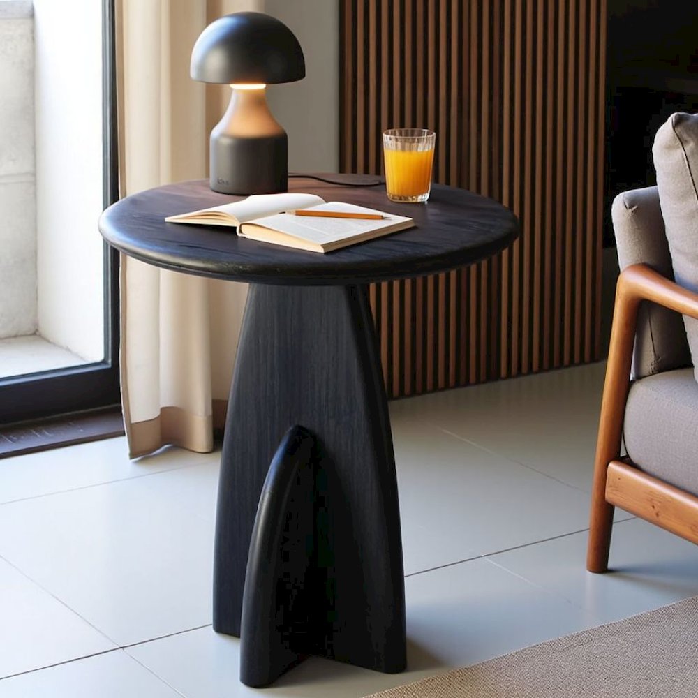 Minimalist Black Wood Side Table in Caviar Finish – Solid Bamboo End Table. Picture 2
