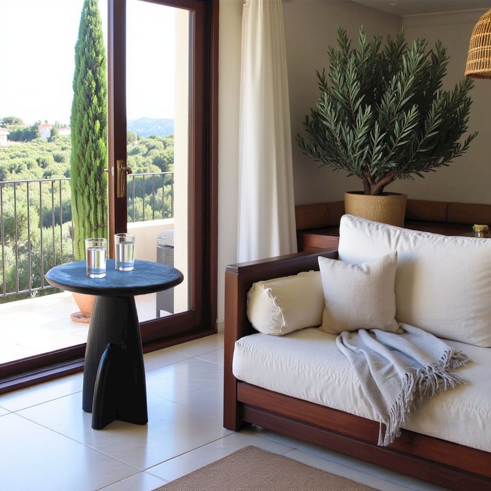 Minimalist Black Wood Side Table in Caviar Finish – Solid Bamboo End Table. Picture 3
