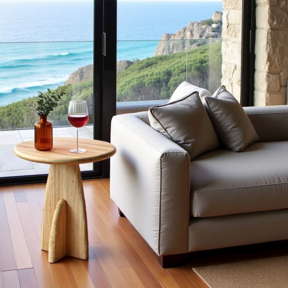 Minimalist Wood Side Table in Wheat Finish – Solid Bamboo End Table. Picture 2