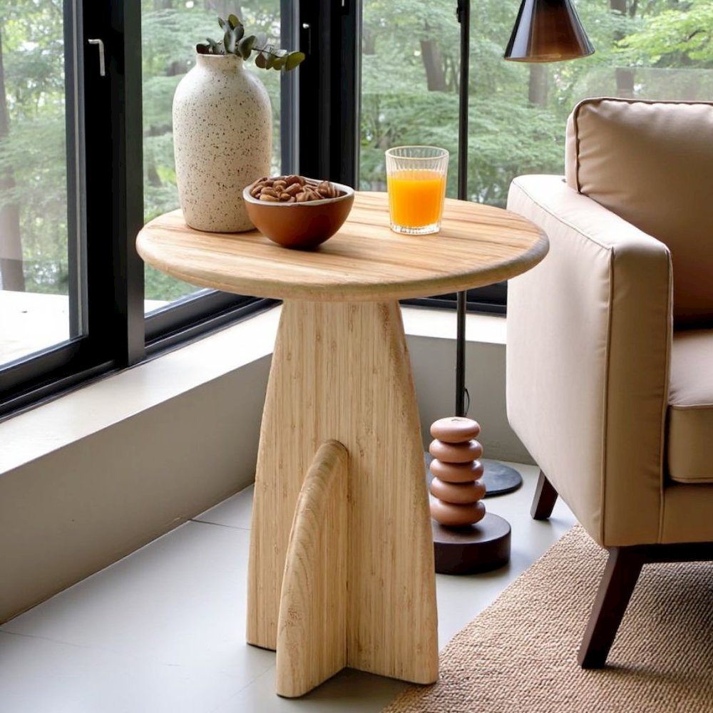 Minimalist Wood Side Table in Wheat Finish – Solid Bamboo End Table. Picture 3