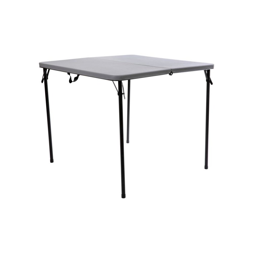2.83-Foot Square Bi-Fold Gray Plastic Folding Table with Carrying Handle. Picture 1