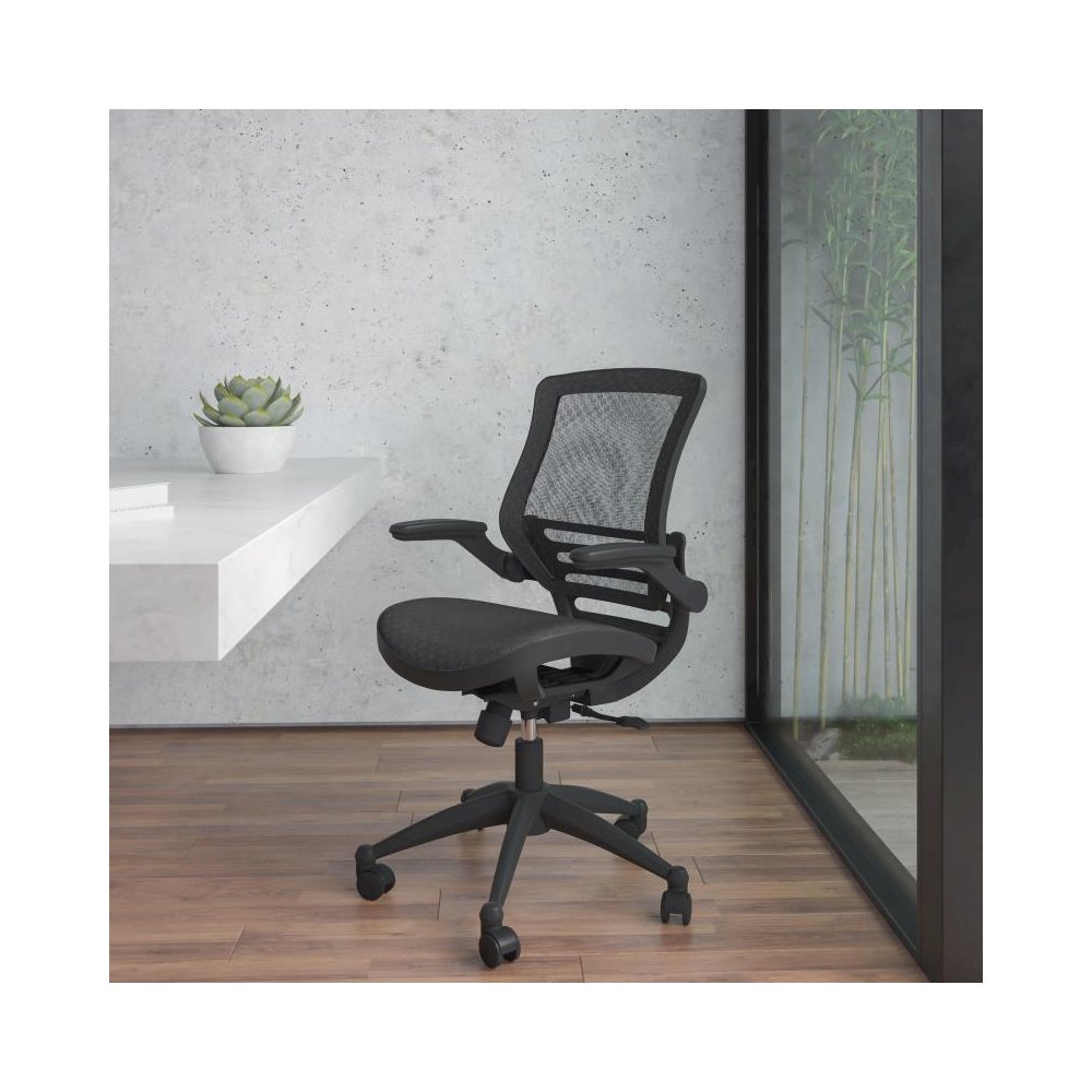 Mid-Back Transparent Black Mesh Executive Swivel Office Chair with Black Frame and Flip-Up Arms. Picture 2