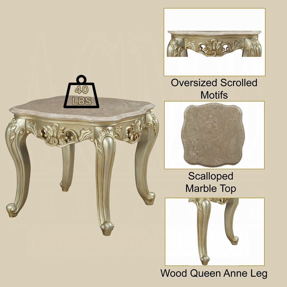 Gorsedd End Table w/Marble Top, Marble & Antique White. Picture 3