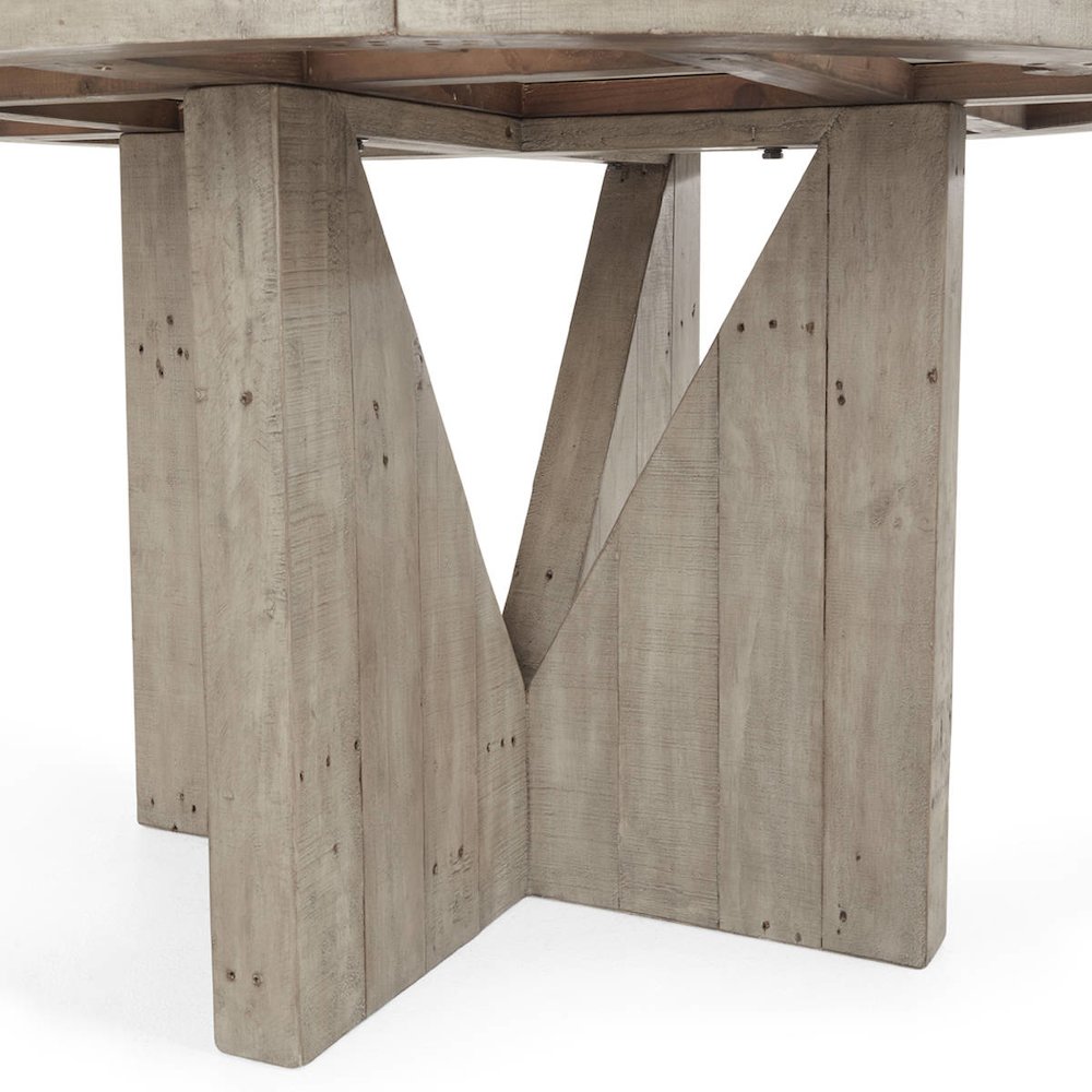 Vincent 55" Reclaimed Pine Wood Round Dining Table in Concrete Gray. Picture 5
