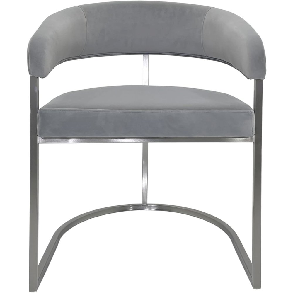 Gray Velvet Cushion Dining Chair with Matte Silver Legs. Picture 2