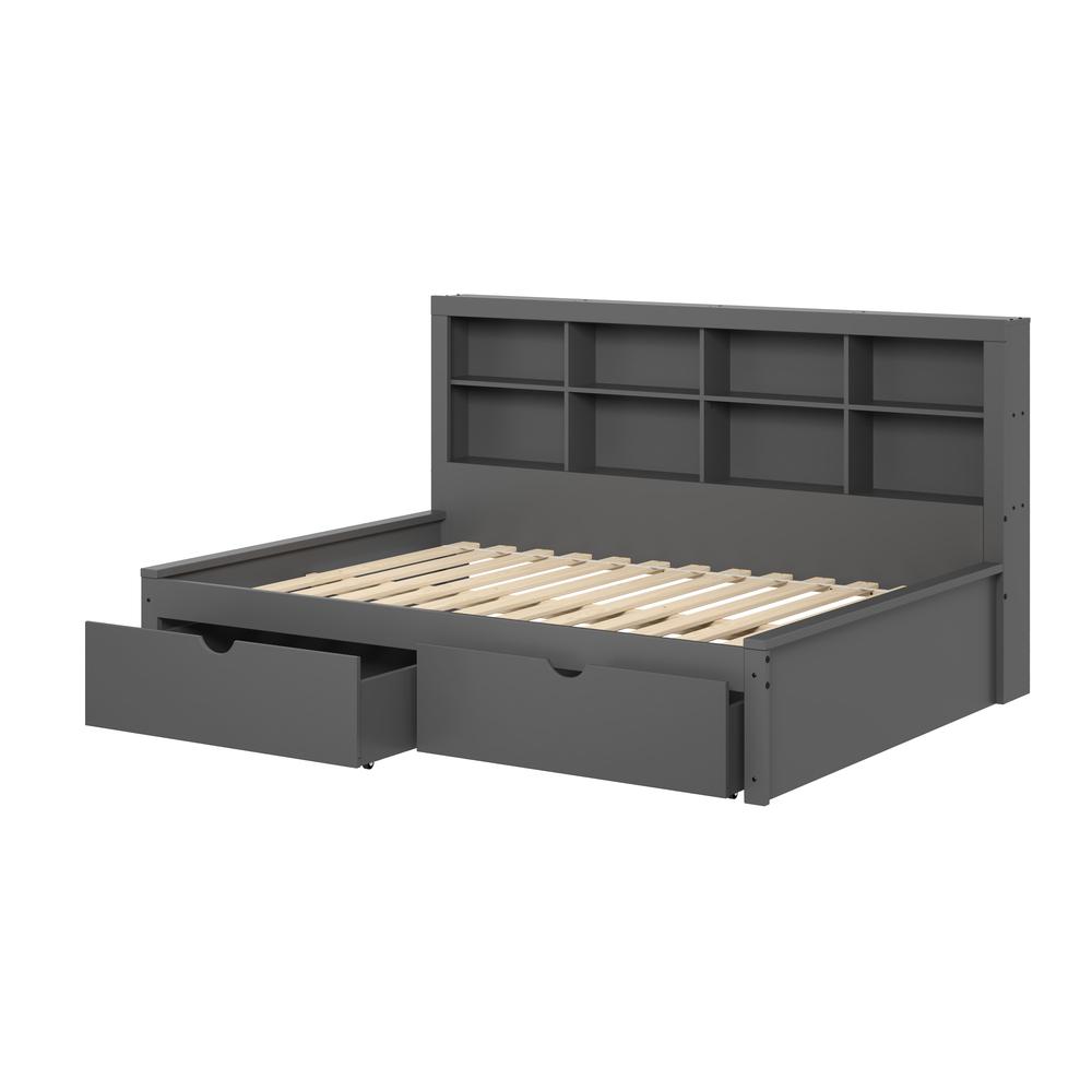 Full Bookcase Day Bed In Dark Grey W/ Dual Under Bed Drawers. Picture 6