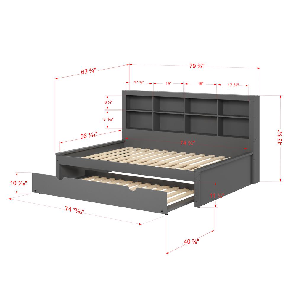 FULL BOOKCASE DAYBED WITH TRUNDLE DARK GREY. Picture 2