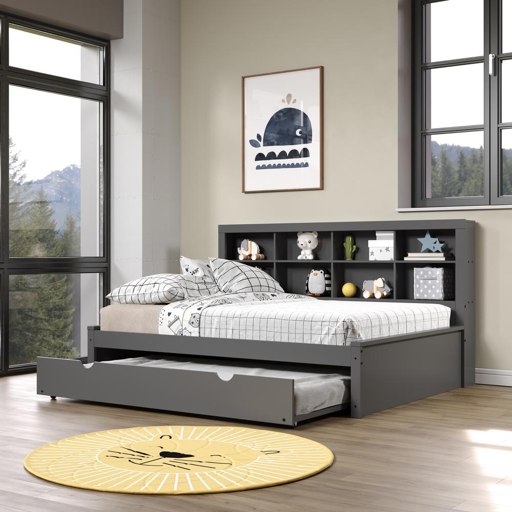 FULL BOOKCASE DAYBED WITH TRUNDLE DARK GREY. Picture 5
