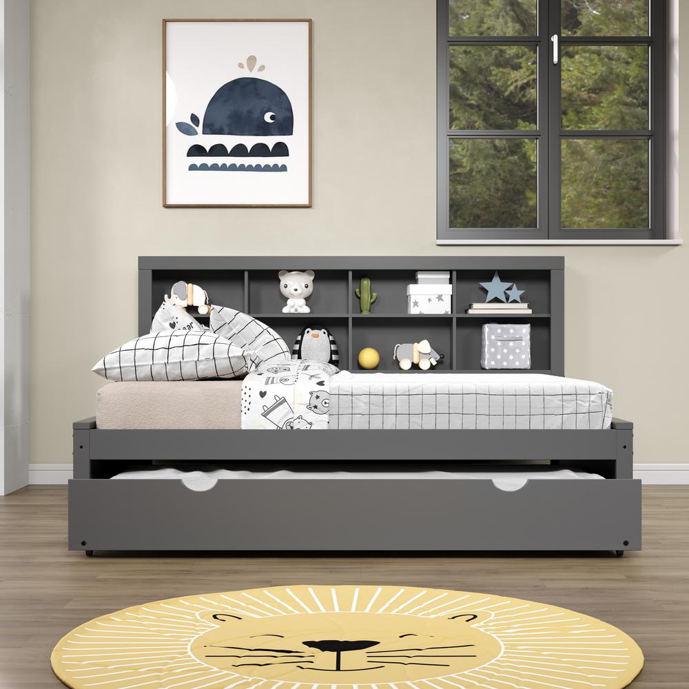 FULL BOOKCASE DAYBED WITH TRUNDLE DARK GREY. Picture 4