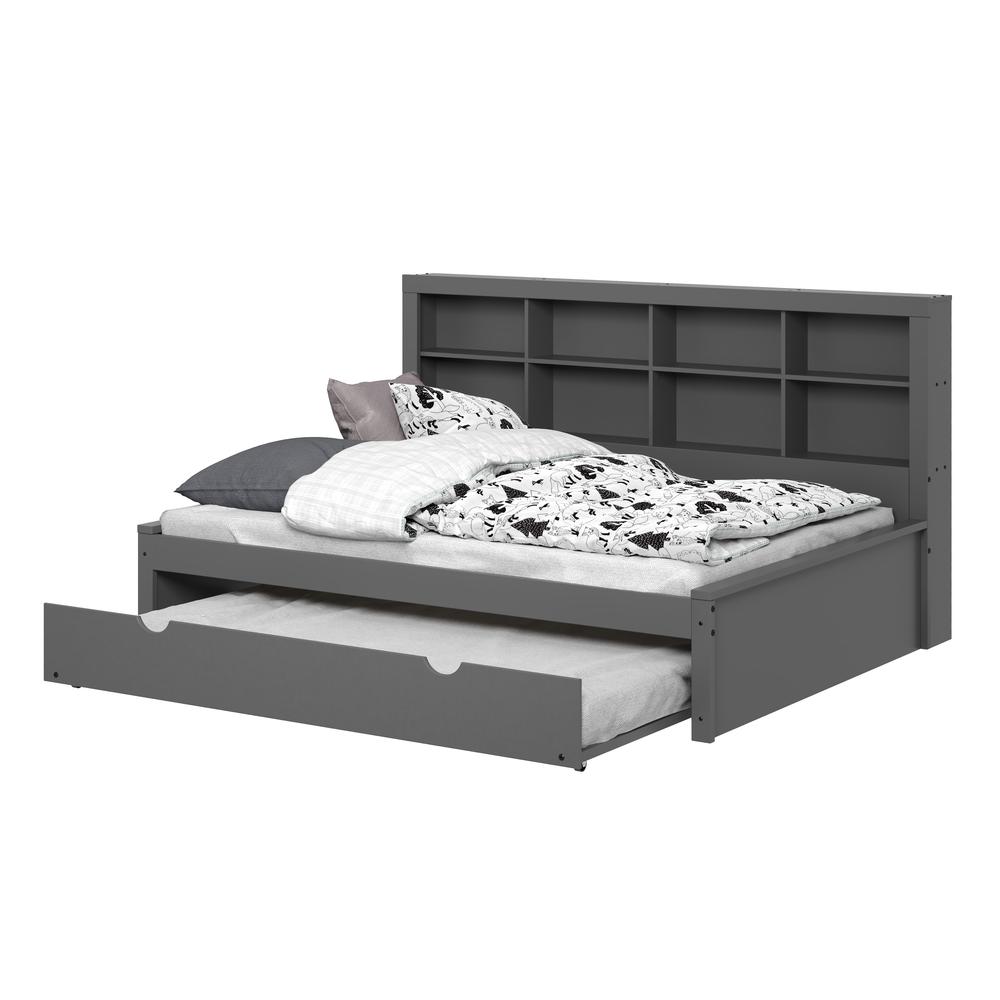 FULL BOOKCASE DAYBED WITH TRUNDLE DARK GREY. Picture 13