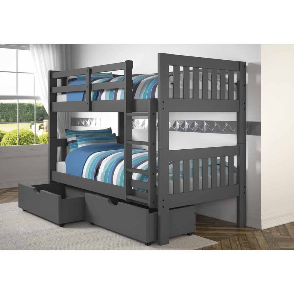 Twin/Twin Mission Bunk Bed W/Dual Under Bed Drawers. Picture 1