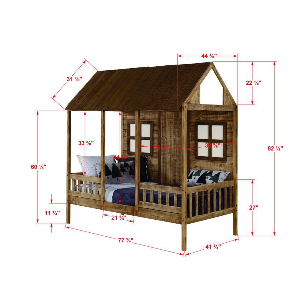 Twin Front Porch Low Loft In Rustic Driftwood Finish W/Twin Trundle Bed. Picture 1