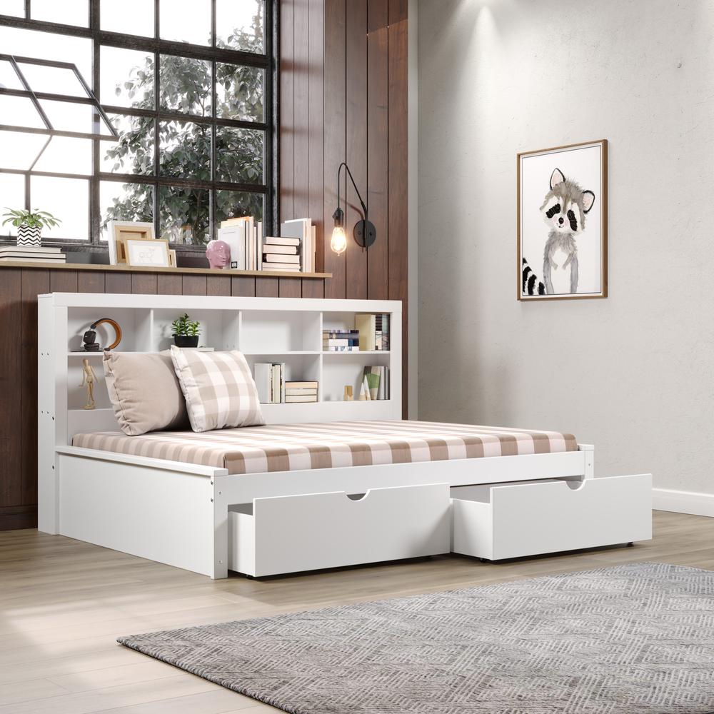 Full Bookcase Day Bed In White W/ Dual Under Bed Drawers. Picture 1