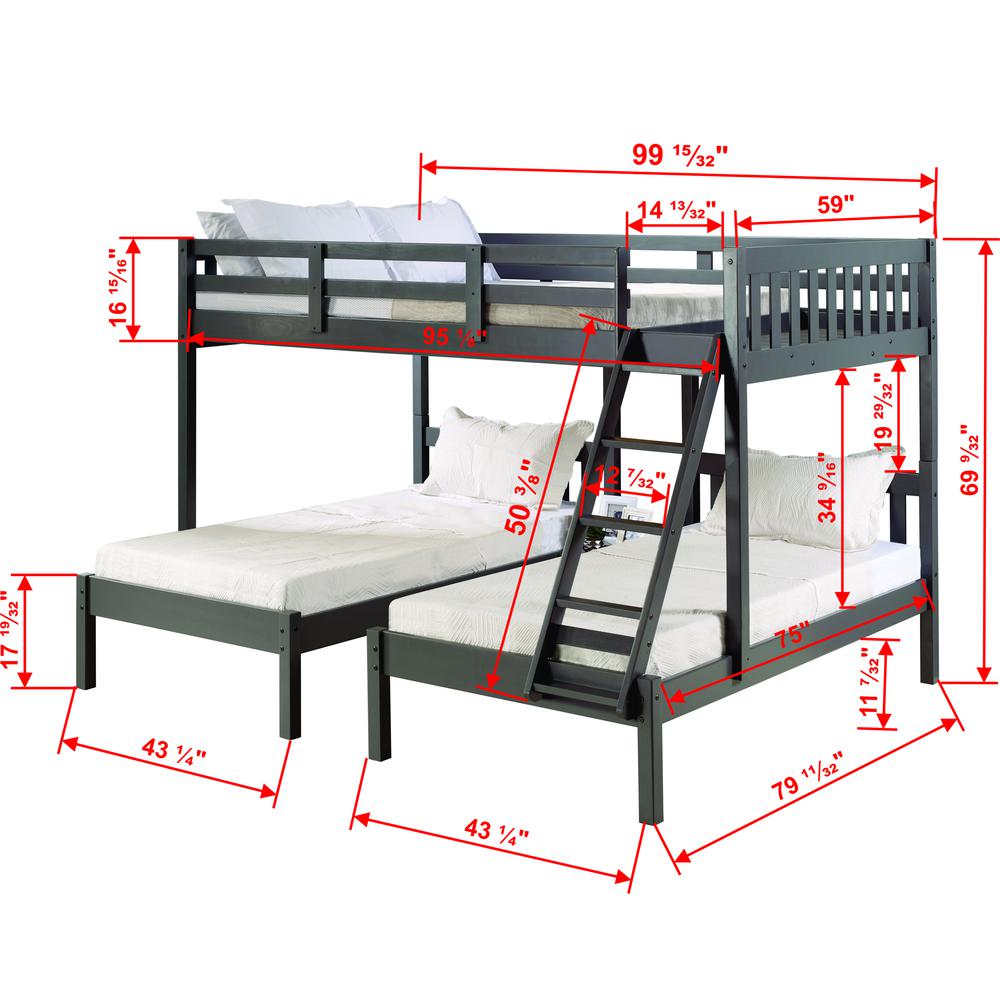 Full Over Double Twin Bed Loft Bunk In Dark Grey Finish. Picture 2