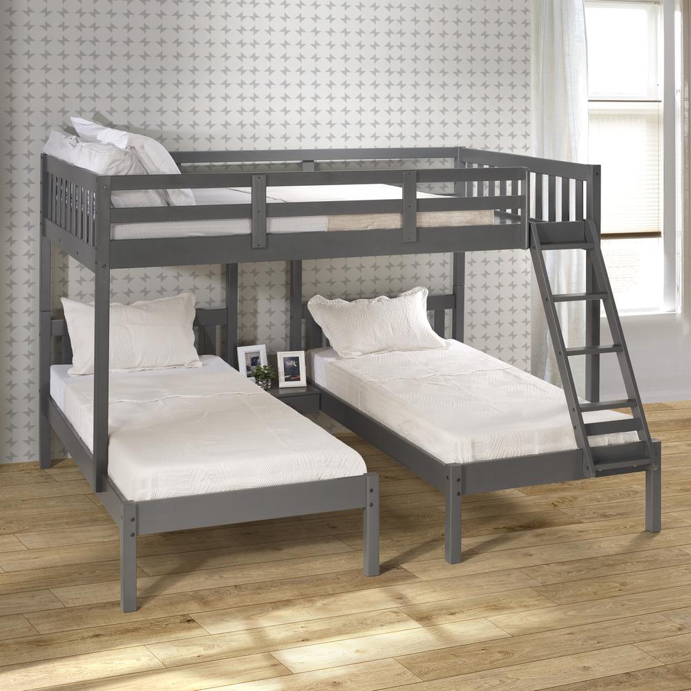 Full Over Double Twin Bed Loft Bunk In Dark Grey Finish. Picture 3