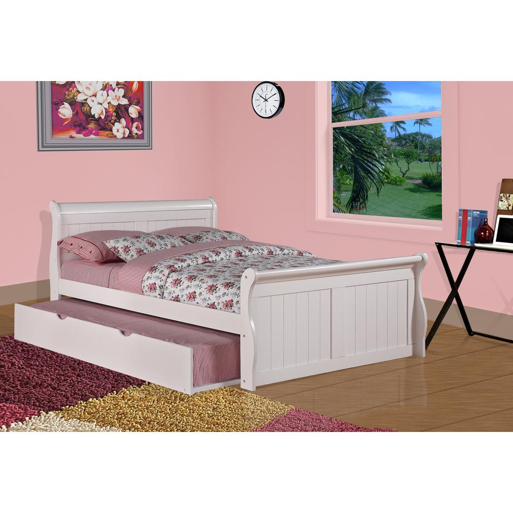 Belen Kox Full Sleigh White Finish Bed W/Twin Trundle Bed. Picture 1