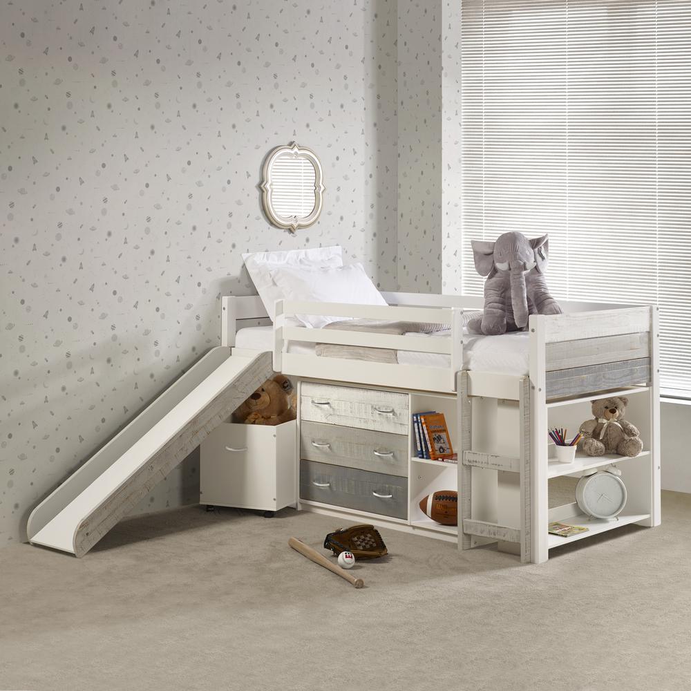 Twin Panel Low Loft Set With Slide & Case Pieces In Two-Tone Grey/White Finish. Picture 3