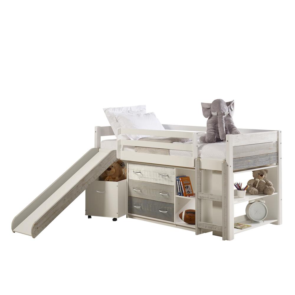 Twin Panel Low Loft Set With Slide & Case Pieces In Two-Tone Grey/White Finish. Picture 1