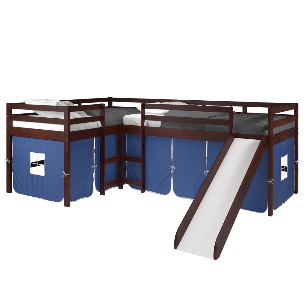 L-Shape Double Twin Loft Bed In Dark Cappuccino Finish. Picture 8