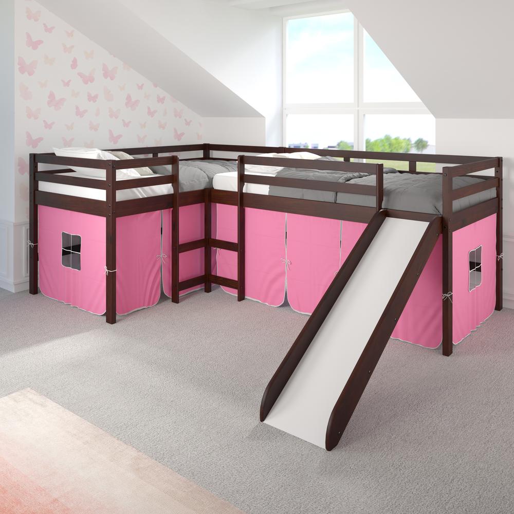 L-Shape Double Twin Loft Bed In Dark Cappuccino Finish. Picture 9