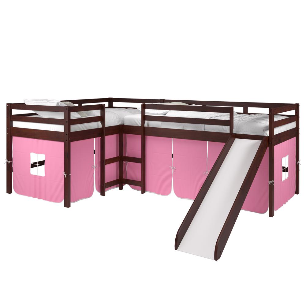 L-Shape Double Twin Loft Bed In Dark Cappuccino Finish. Picture 10