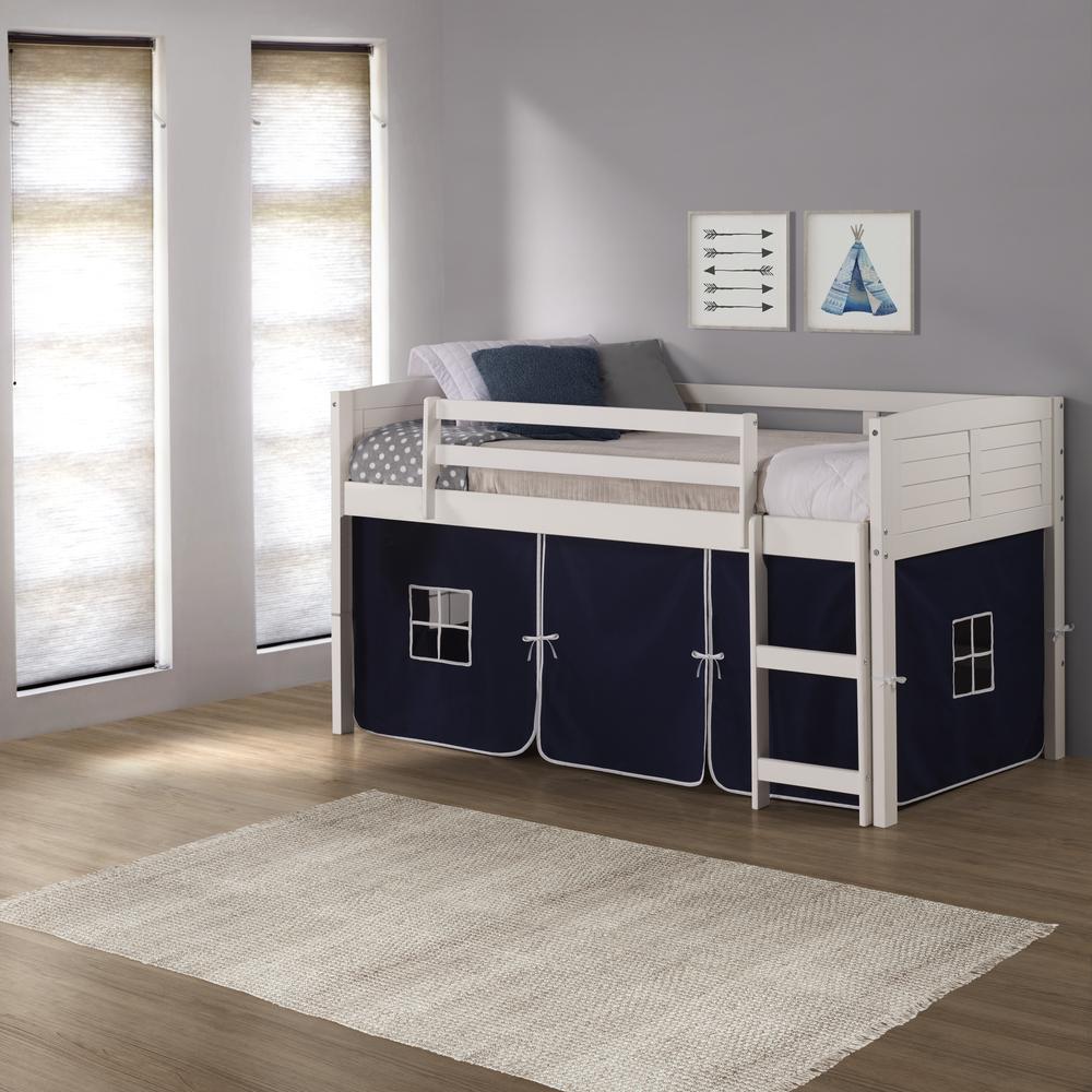 TWIN LOUVER LOW LOFT WHITE W/BLUE TENT. Picture 1