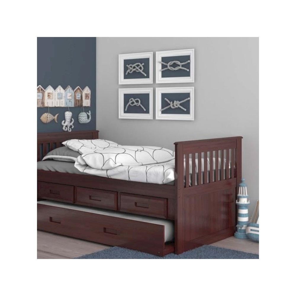 Twin Mission Rake Bed W/3 Drawer Elevation Kit And Twin Trundle. Picture 1