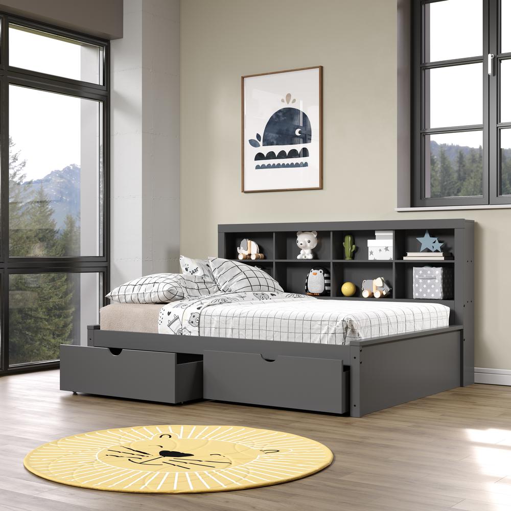 Full Bookcase Day Bed In Dark Grey W/ Dual Under Bed Drawers. Picture 3