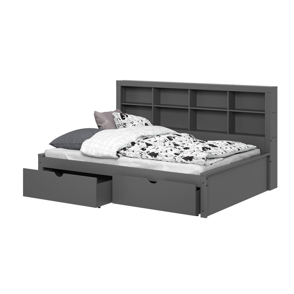 Full Bookcase Day Bed In Dark Grey W/ Dual Under Bed Drawers. Picture 4