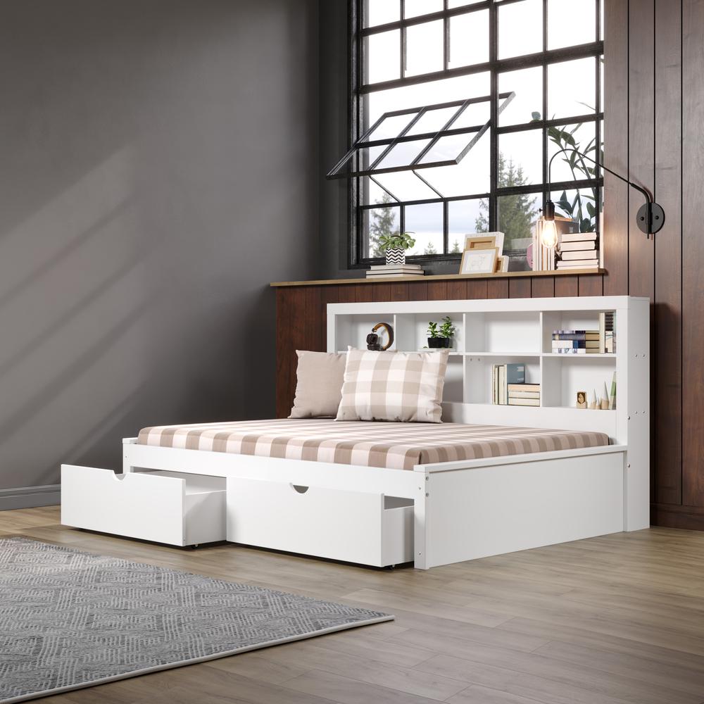 Full Bookcase Day Bed In White W/ Dual Under Bed Drawers. Picture 3