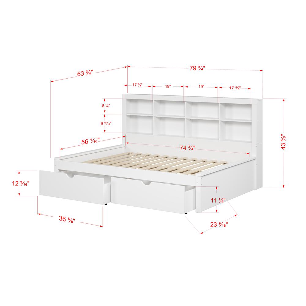 Full Bookcase Day Bed In White W/ Dual Under Bed Drawers. Picture 6