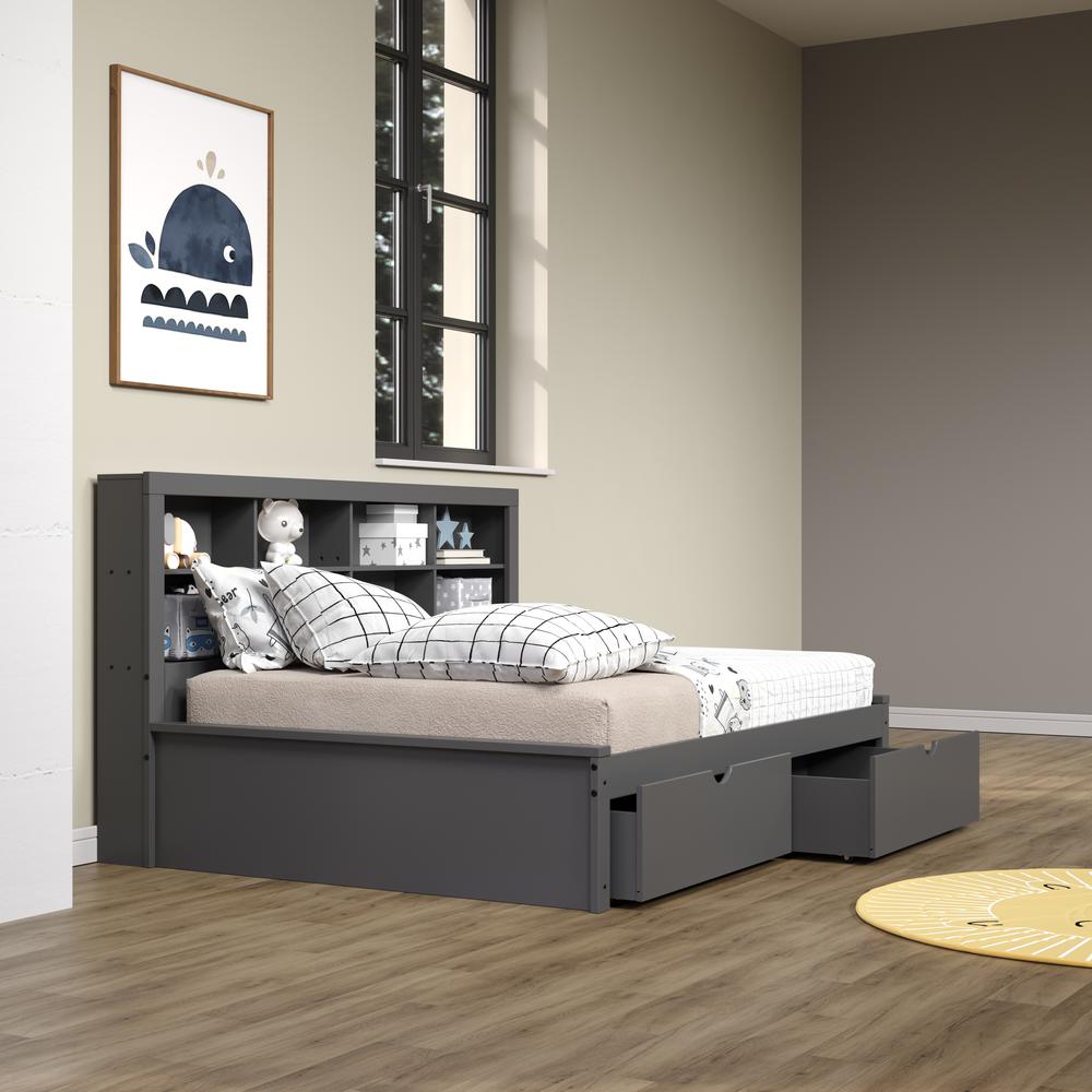 Full Bookcase Day Bed In Dark Grey W/ Dual Under Bed Drawers. Picture 1