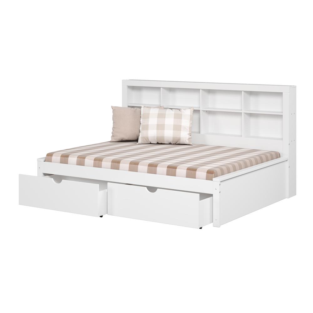 Full Bookcase Day Bed In White W/ Dual Under Bed Drawers. Picture 4