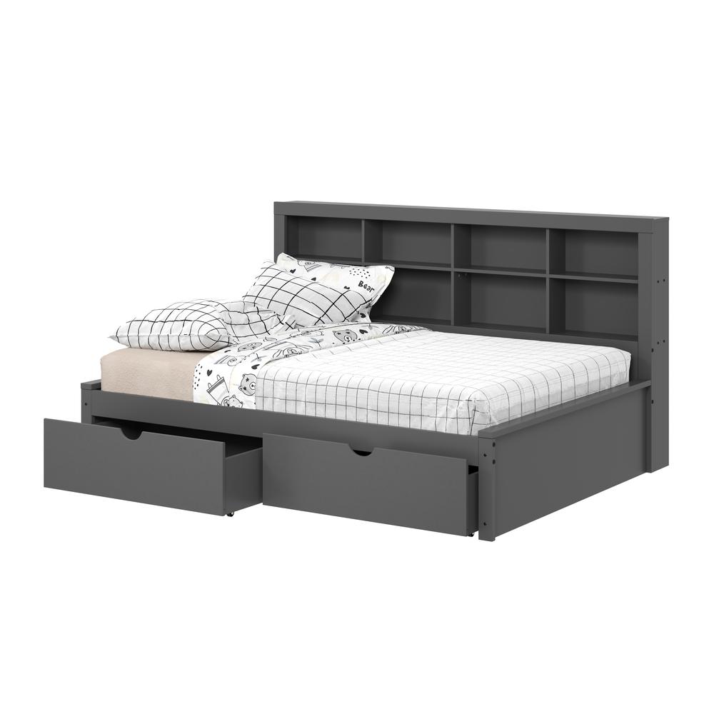 Full Bookcase Day Bed In Dark Grey W/ Dual Under Bed Drawers. Picture 5