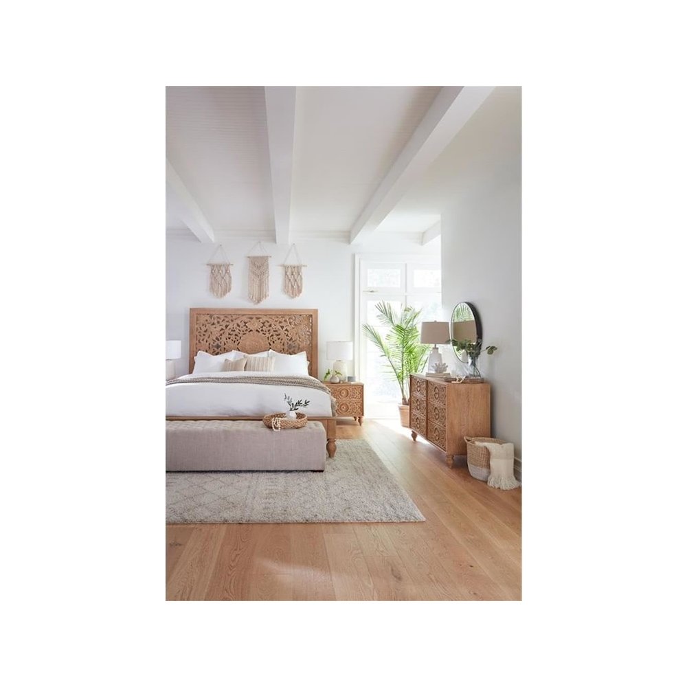 Haveli Carved King Bed in Whitewash Finish. Picture 2