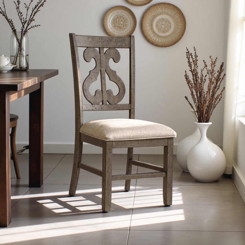 Taupe/Grey Wooden Swirl Back Side Chair Set. Picture 8