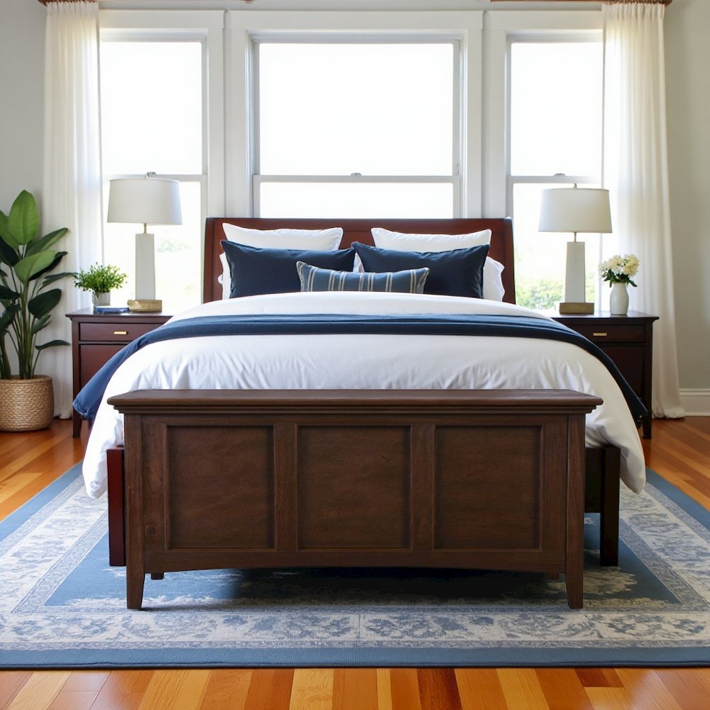 Cherry Brown Storage Bench with Trunk Lid, Wooden Chest for Bedroom Use. Picture 2